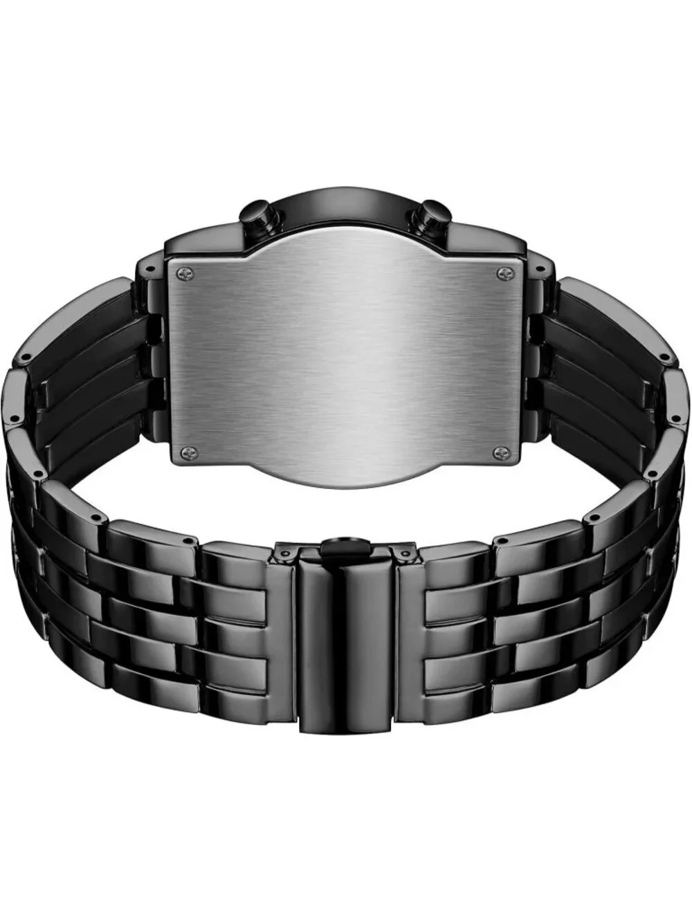 Men's All Black Analog Quartz Lava Style Stainless Steel Bracelet Digital Watch